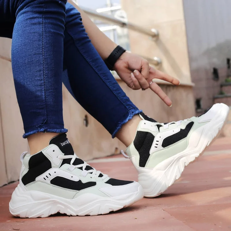 Bacca Bucci Black, White and Sea Green NYRA Mid-top Platform Fashion Sneakers for Women | Best Price UAE